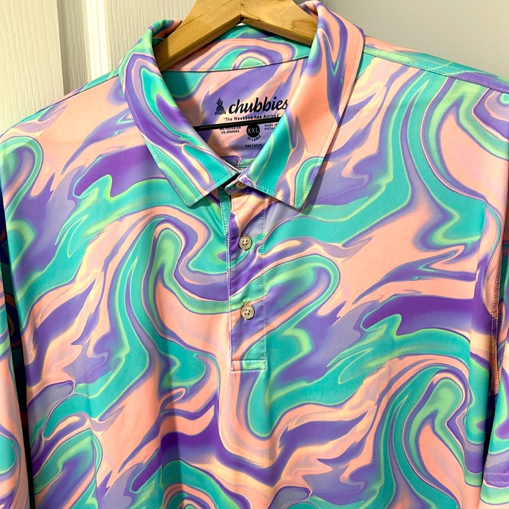 Polo Shirt  /  Chubbies. Show up at the party and say “I’m Here!”